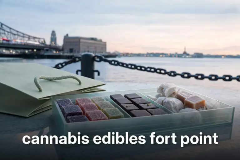 Polished tray of assorted gummies, glossy chocolates, and wrapped caramels by Boston Harbor cannabis edibles fort point