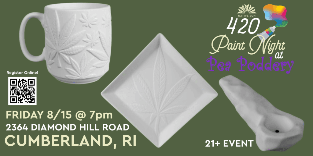 Native Sun and Pea Poddery in Cumberland, RI paint night. August 15, 2025 at 7 pm. 21+ event. 2364 Diamond Hill Road, Cumberland, RI. $10 registration fee. 