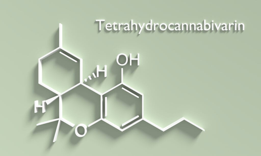THCv with molecular structure of the cannabinoid